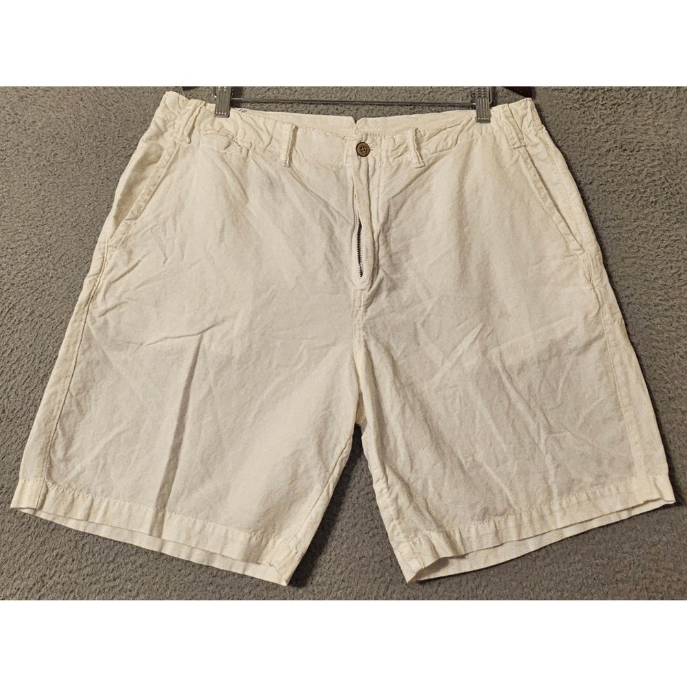 Polo Ralph Lauren Mens White Classic Fit Linen Cotton Blend Shorts Size 36 x 8"